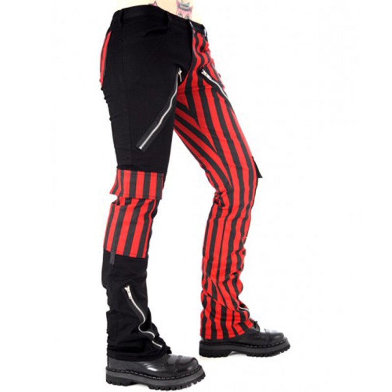 Nohavice " Black Pistol Jeans Trousers - Freak Pants Sriped Red"