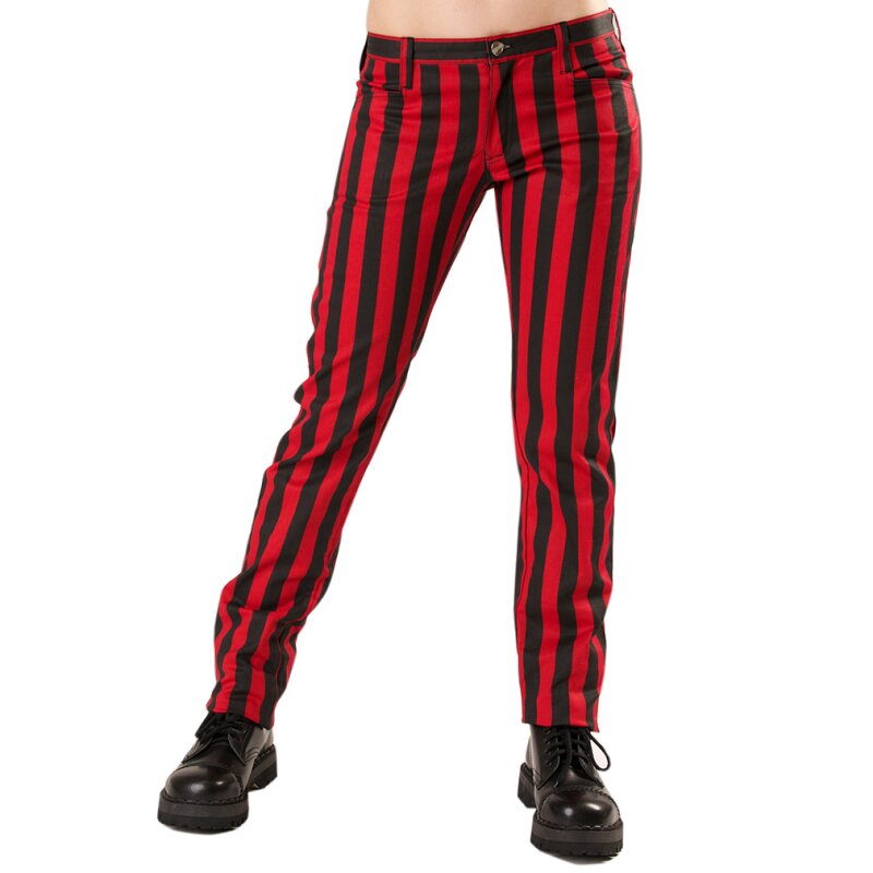 Nohavice " Black Pistol Jeans Trousers - Close Pants Stripe Red"