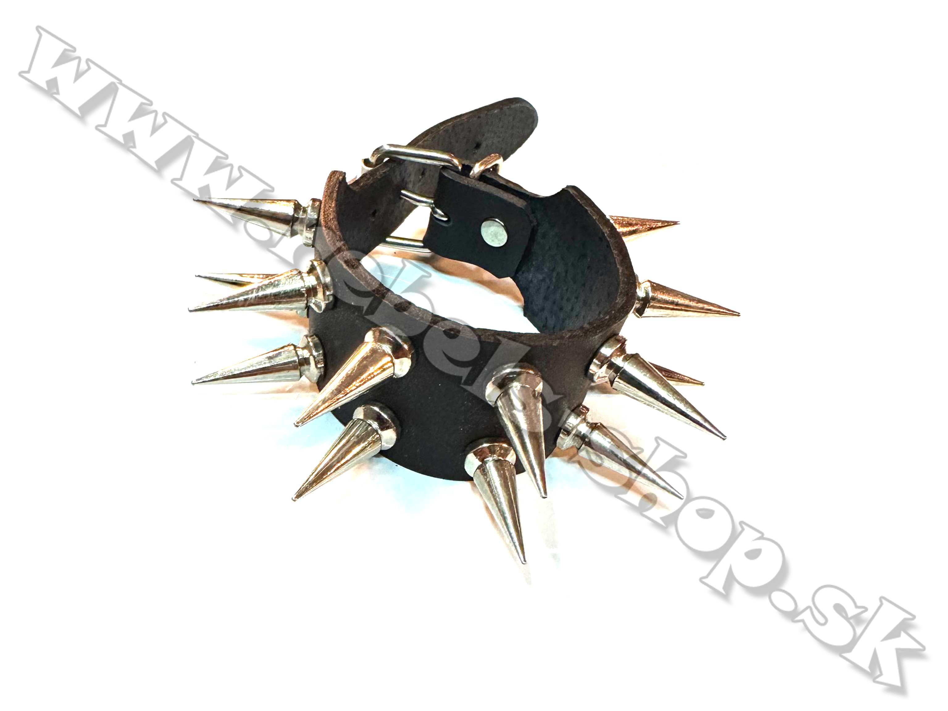 VYBÍJANÝ KOŽENÝ NÁRAMOK - 2 radový s VEĽKÝMI HROTMI